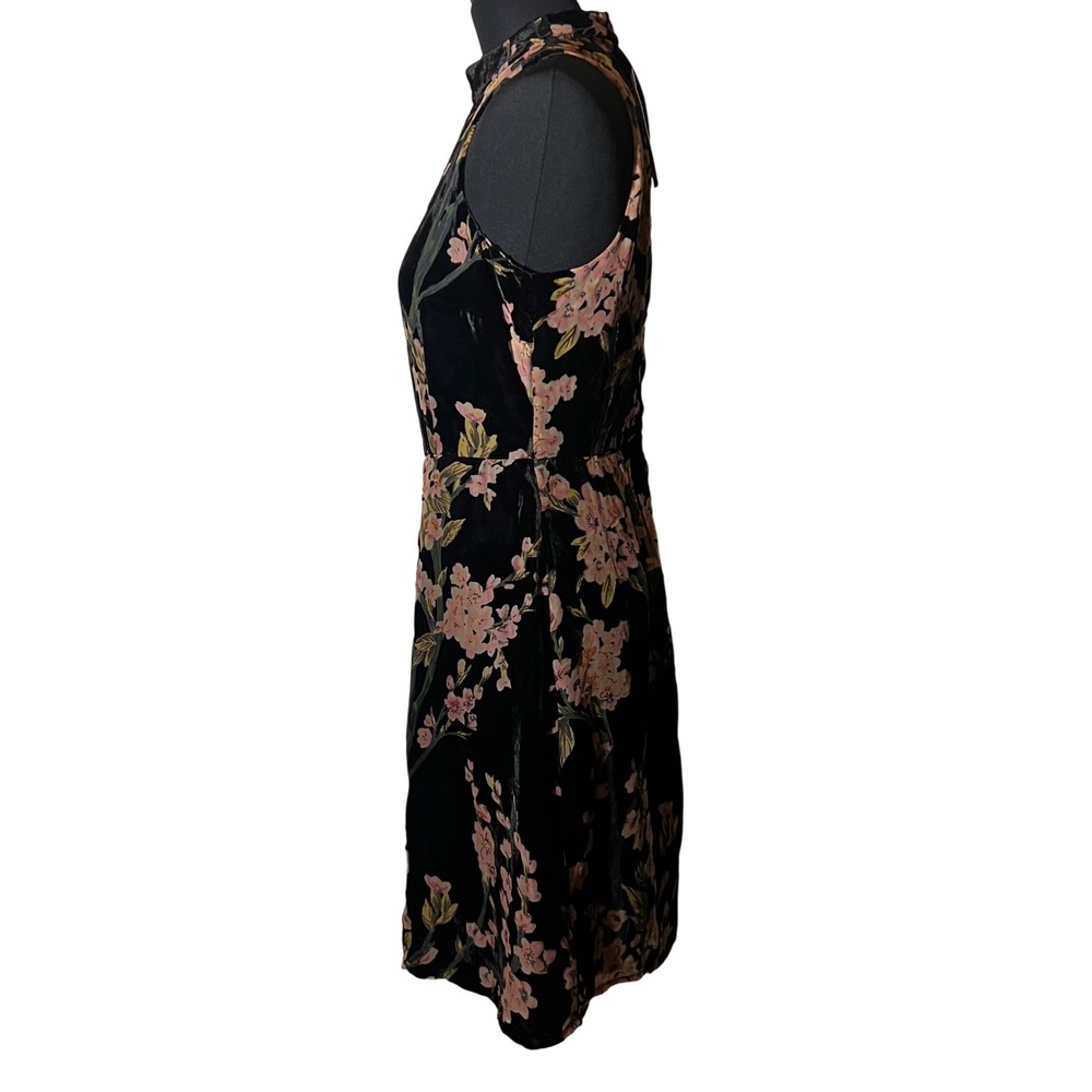 Aakaa Floral Velvet Mini Dress in Black Pink Cherry Blossom, Women's Size Medium - Picture 8 of 11